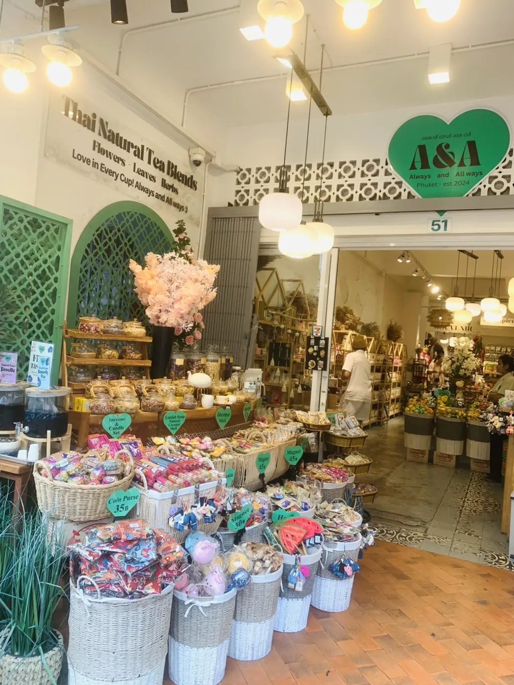 Thai natural tea blends in glass jars and free tasting drinks at A&A Always and All ways