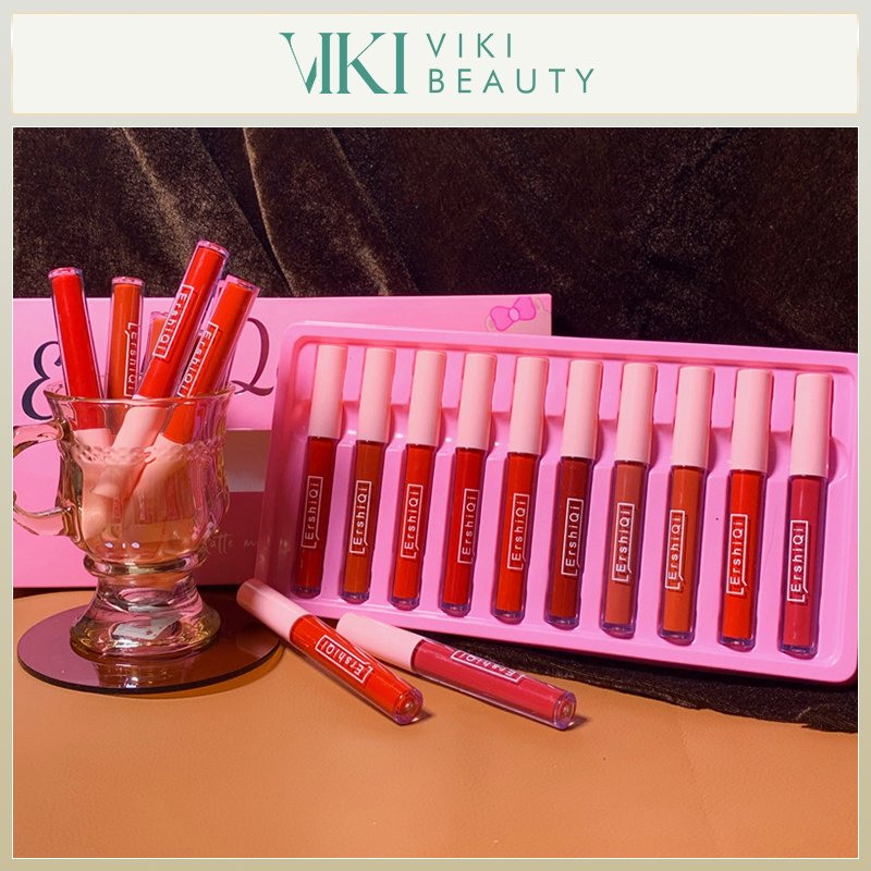 Matte Lip Gloss Set of 10 Sticks, Moisturizing, Long-Lasting, Brick-Red Orange