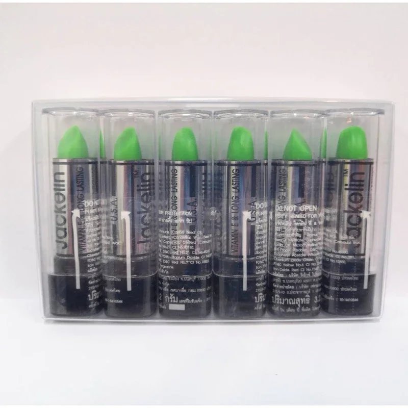 Green Lipstick, Color-Changing Lip Balm, Jackeline (1 Set, 6 Sticks)