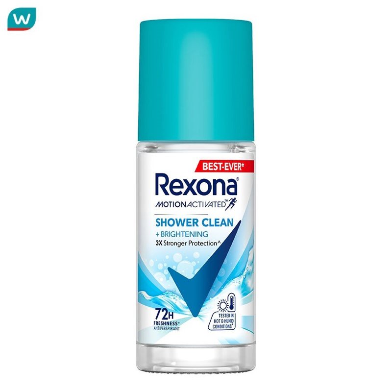 Rexona Roll On Shower Clean + Brightening Antiperspirant 45 Ml. โรลออน ลดเหงื่อ