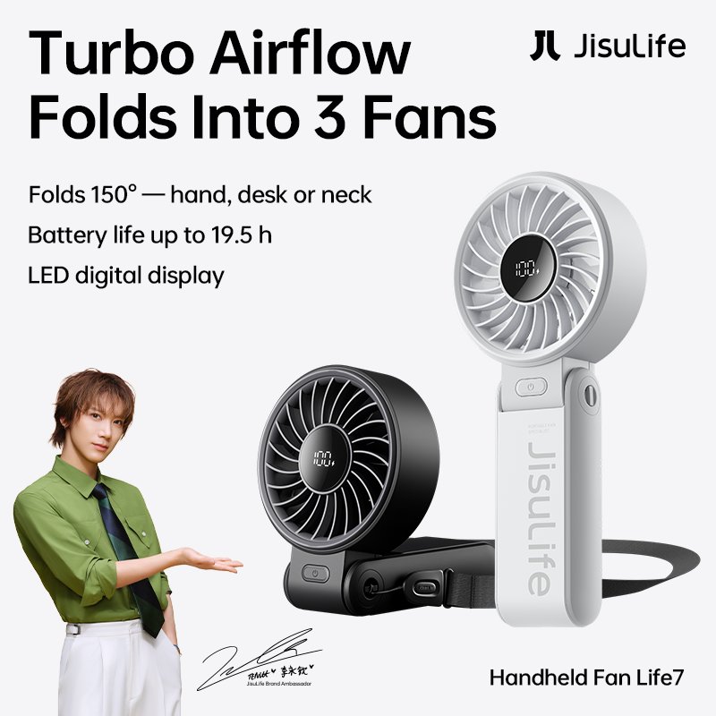 Jisulife Life 7 Fan, Portable Hand Fan, Po