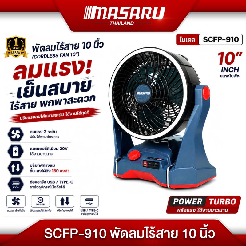 Masaru Wireless Fan, Model Scfp-910, Size