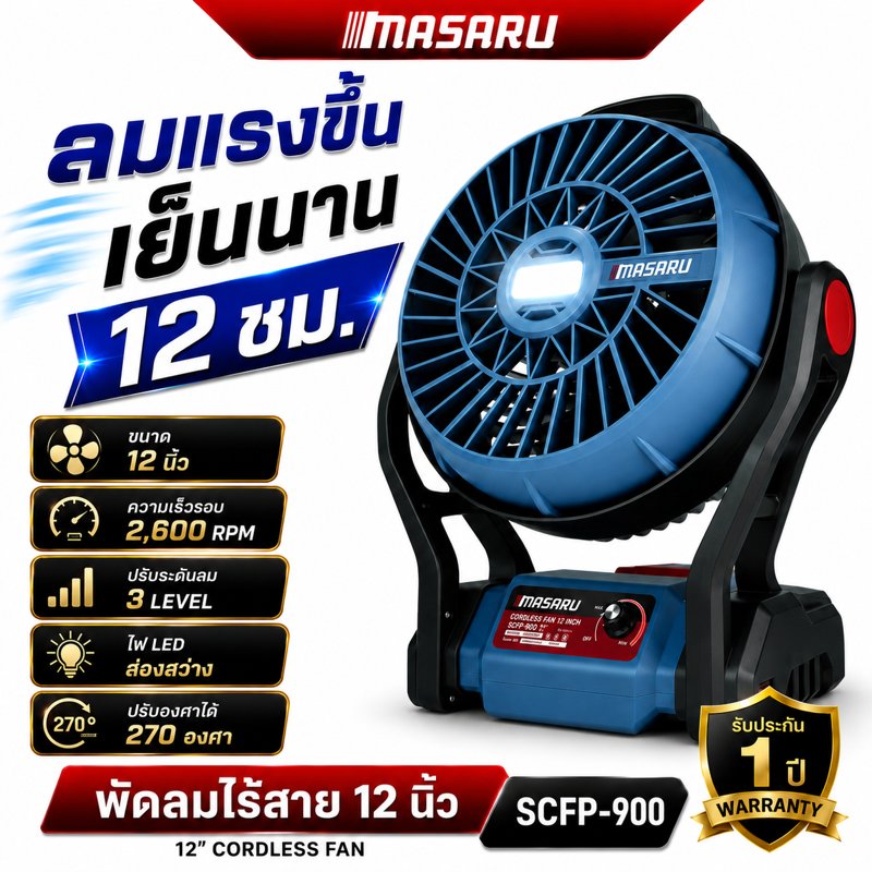 12-Inch Wireless Fan, Masaru Model Scfp-90