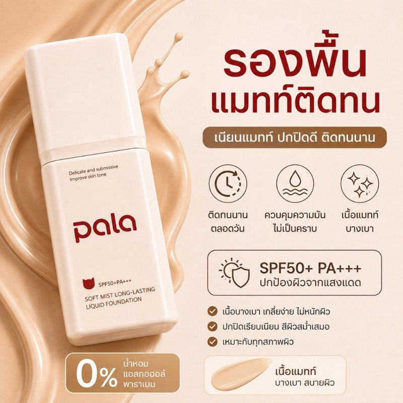 PALA รองพื้นแมตต์ คุมมัน 12 ชม. SPF50+