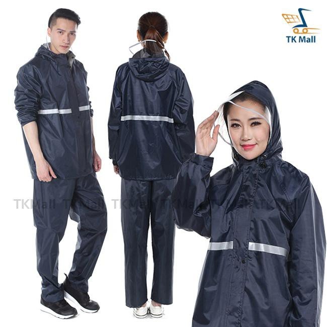 ชุดกันฝน เสื้อฮู้ดพับเก็บได้ + กางเกง มีแถบสะท้อนแสง