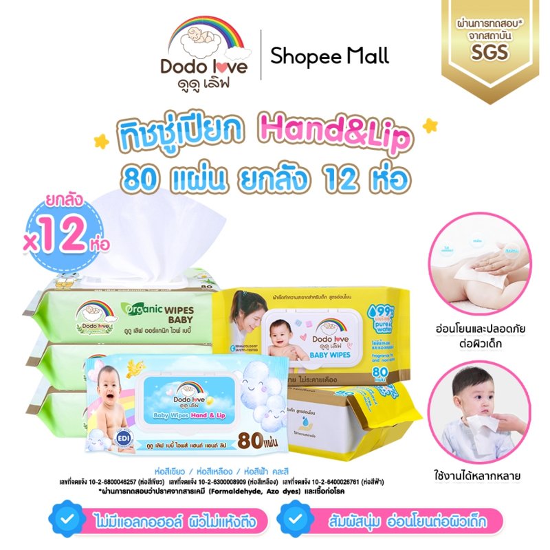 DODOLOVE ทิชชู่เปียกเด็ก ห่อใหญ่ 80 แผ่น (ยกลัง 12)