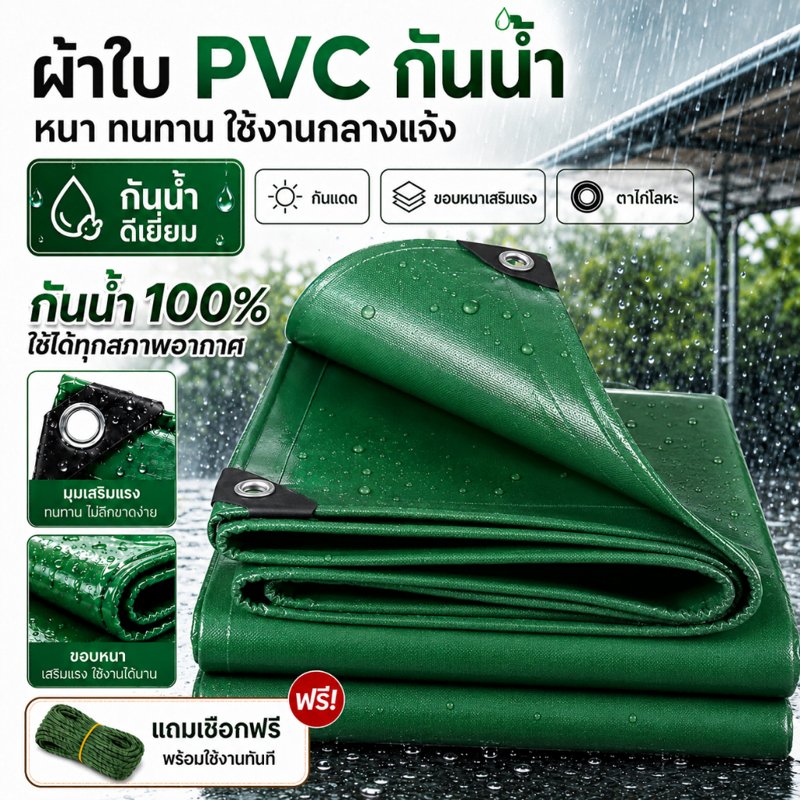 ผ้าใบกันแดดกันฝน PVC/PE มีตาไก่ 2x3 / 4x5 เมตร