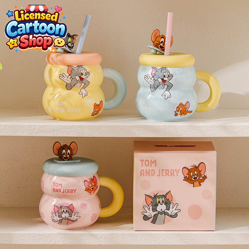 Tom and Jerry แก้วรูปน้ำเต้ามีฝา 530 ml แถมหลอด ของแท้