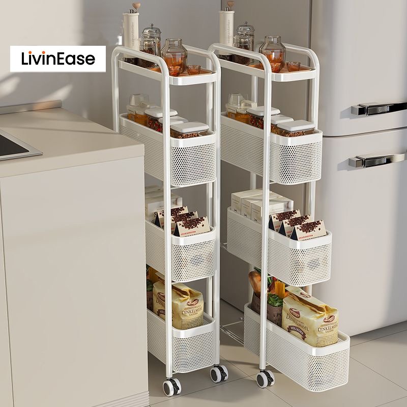 Livinease ชั้นวางของล้อเลื่อน แคบ 3/4/5 ชั้น สำหรับพื้นที่เล็ก