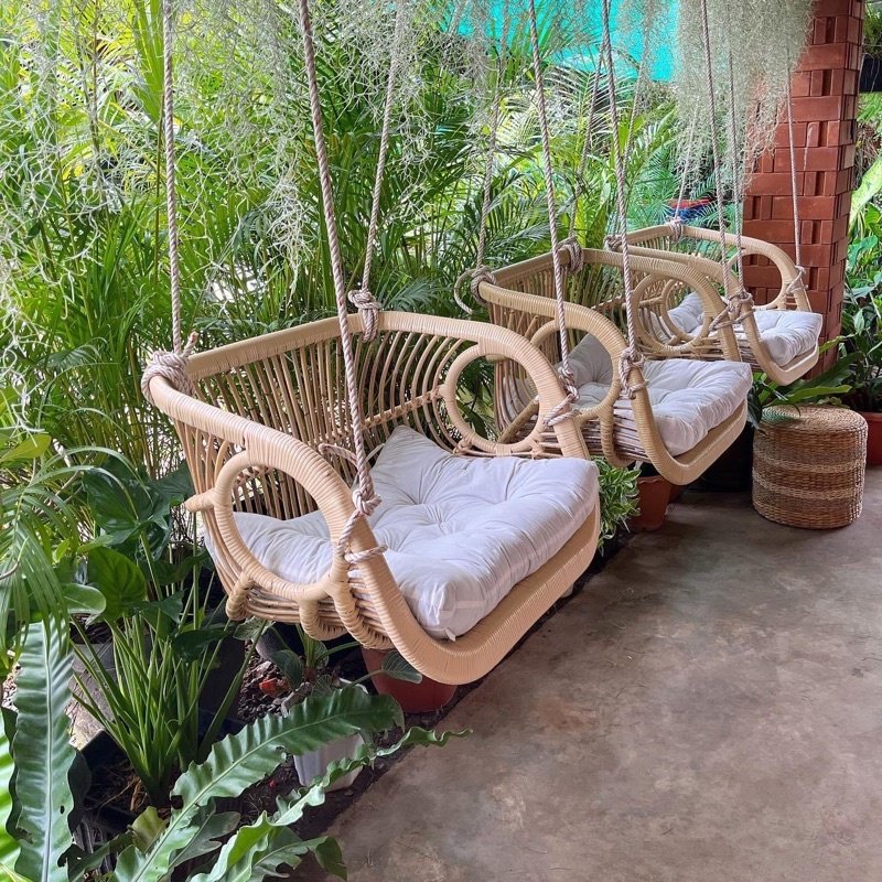 ชิงช้าหวายแท้ ขนาด 1 ที่นั่ง รวมเบาะนุ่ม + เชือกผูก Swing Chair rattan