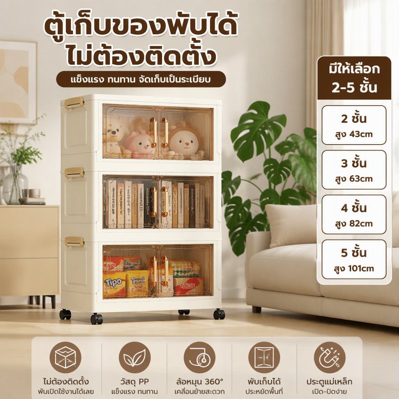 Luxthai ตู้เก็บของความจุใหญ่ กันฝุ่นกันน้ำ เคลื่อนย้ายได้ 2/3/4/5 ชั้น