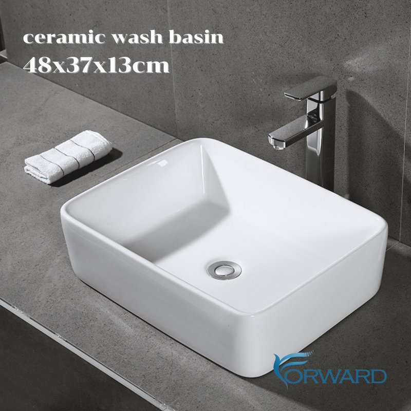 อ่างล้างหน้าวางบนเคาน์เตอร์ เซรามิค สีขาว 48x37 ซม. Bas-216