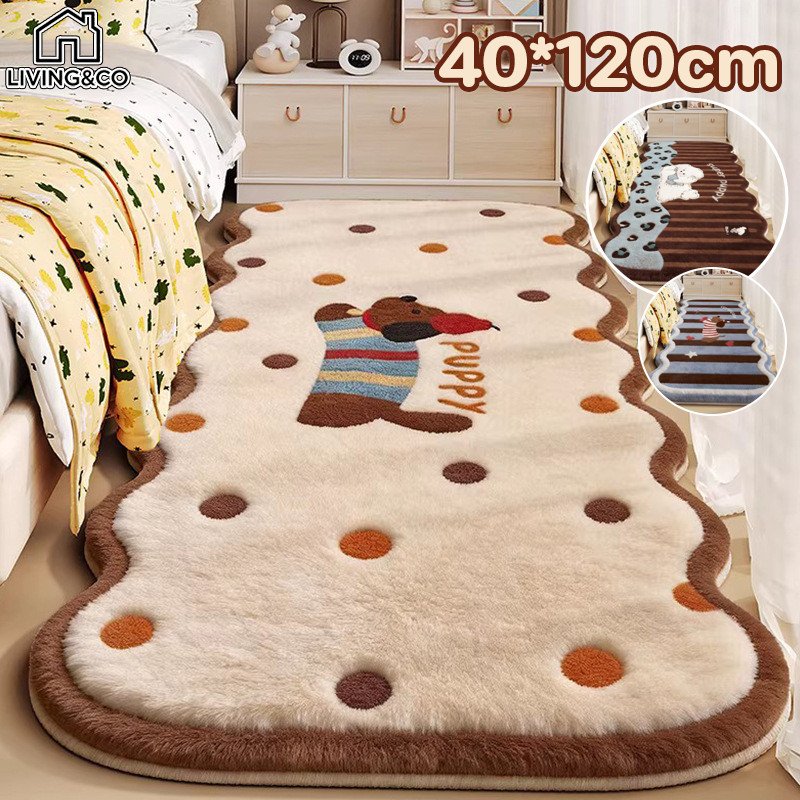 พรมขนนุ่มลายหมี ข้างเตียง สไตล์เกาหลี กันลื่น 40x120 ซม.