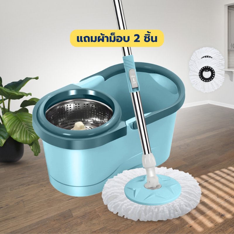 Spin mop ไม้ถูพื้นพร้อมถังปั่นสแตนเลส
