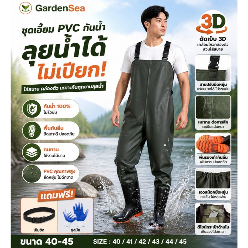 ชุดเอี๊ยมกันน้ำ PVC หนาพิเศษ ทำสวน ทำไร่ ลงทะเล