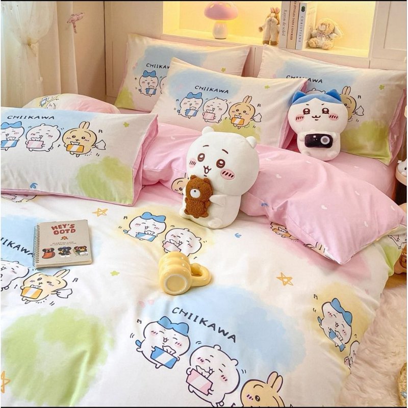 ผ้าปูที่นอนครบเซ็ต 6 ชิ้น โทนสีชมพู พร้อมผ้านวม 3.5/5/6 ฟุต