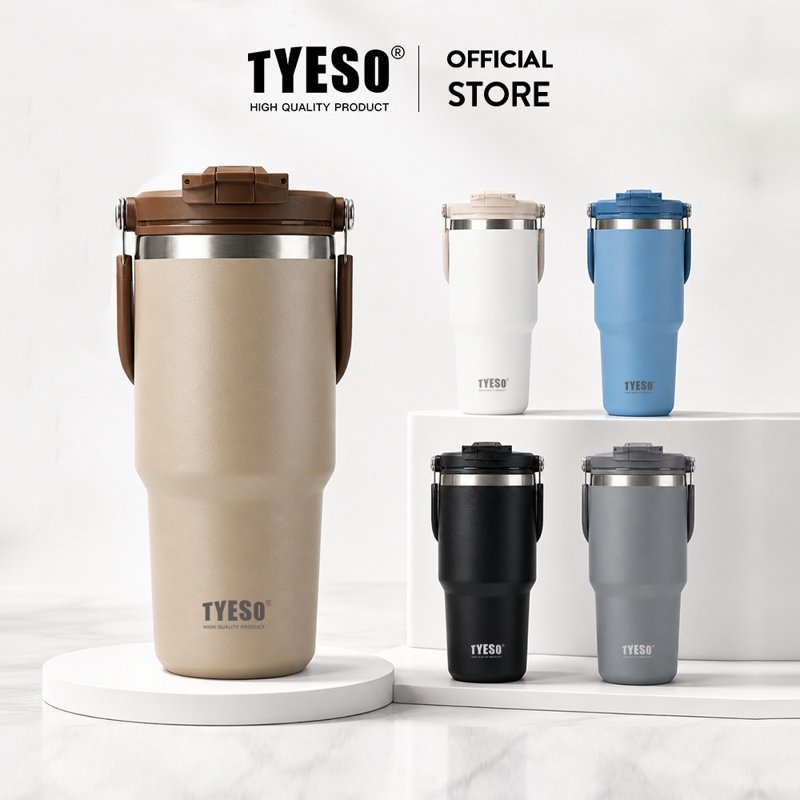 TYESO Tumbler 600/750ML พร้อมที่จับ สุญญากาศ ฝาปิด 2-in-1 และหลอด