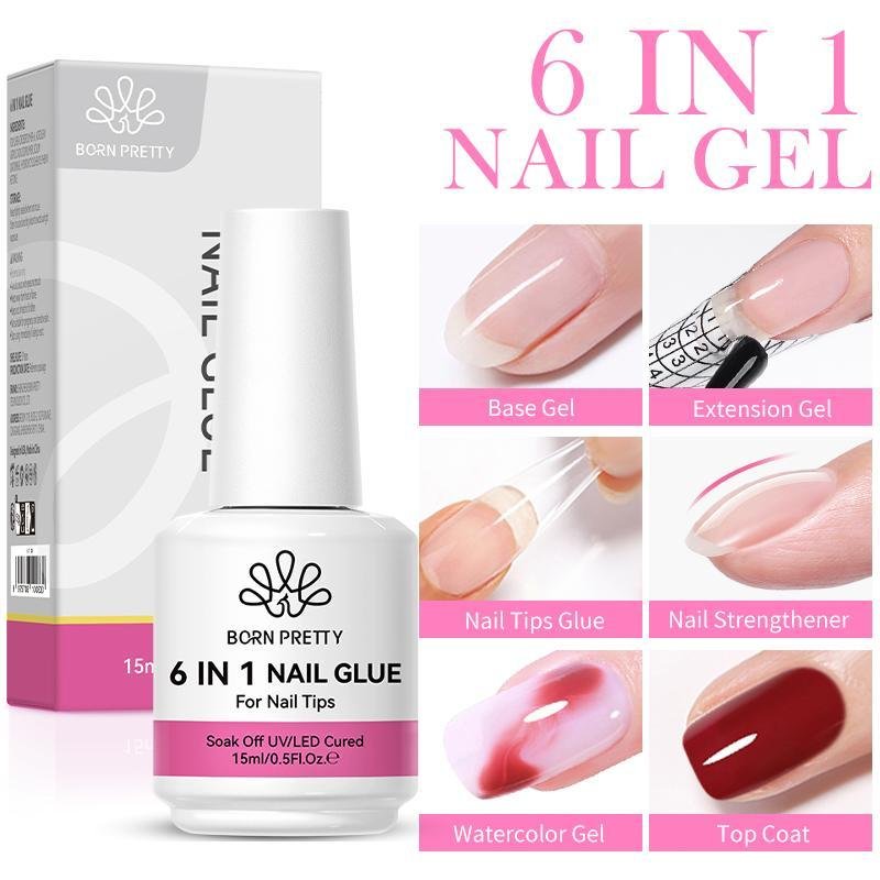 BORN PRETTY 6 In 1 เล็บกาวกดบนเล็บ เจลเสริมฐาน Top Coat เคลือบเงา 15ml