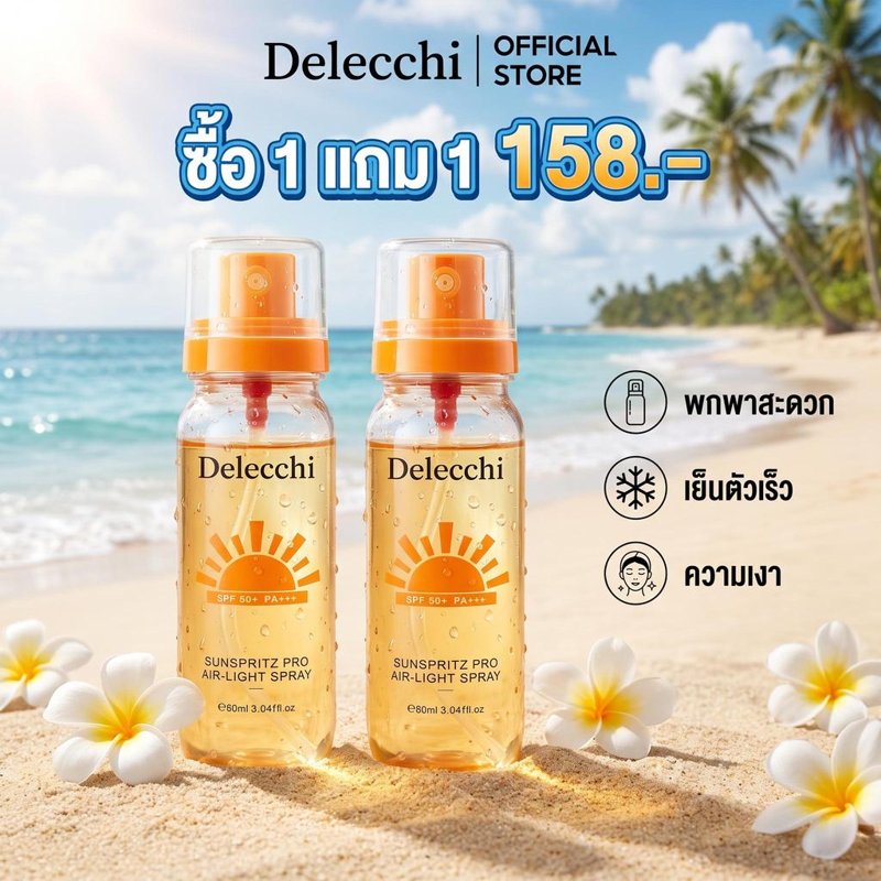 Delecchi สเปรย์กันแดด SPF50+ PA+++ 90ml ผิวหน้า/ผิวกาย ซื้อ 1 แถม 1
