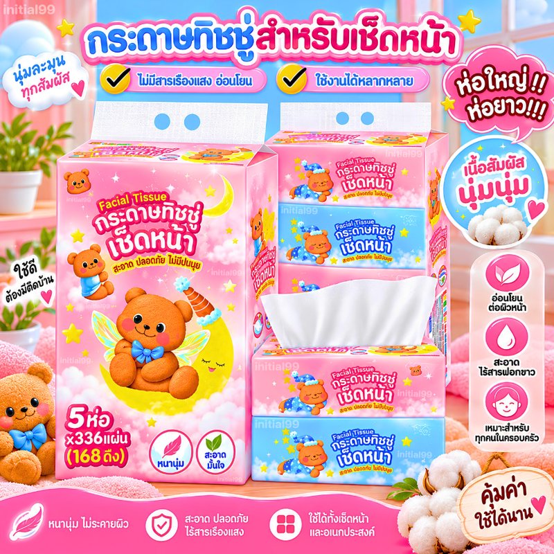 ทิชชู่น้องหมี 168 แผ่น (1 หิ้ว 5 ห่อ)